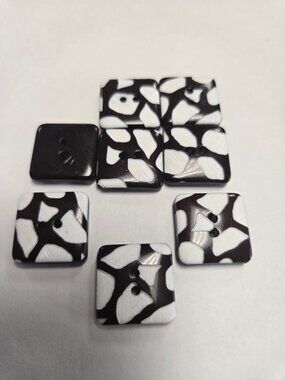 Black And White .75in Square Textured Animal Abstract Desing Buttons 8pcs